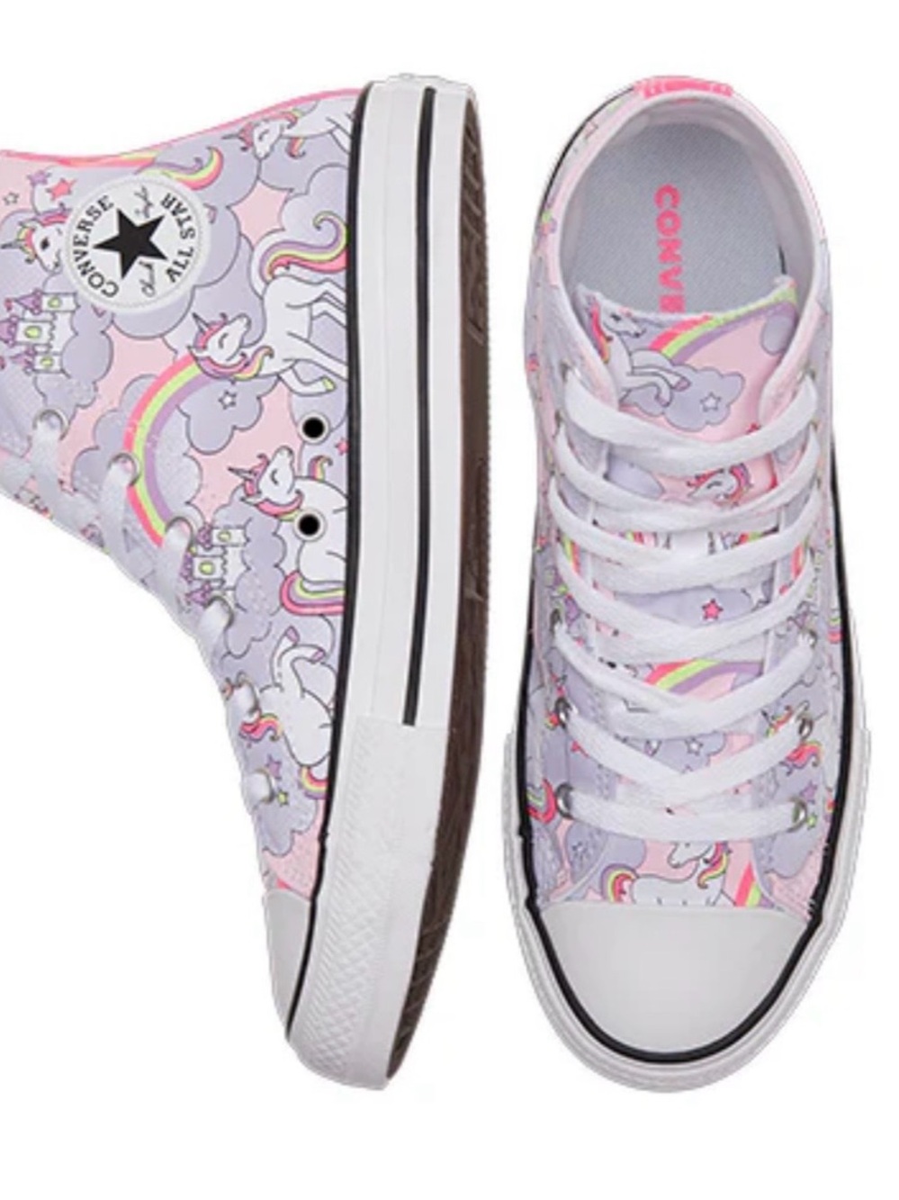 Converse High Top Sneakers - Pink, White, Lavender Unicorn Print